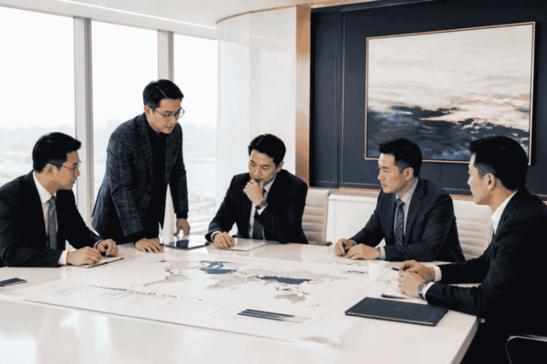 Cross-functional leadership team coordinating global business execution