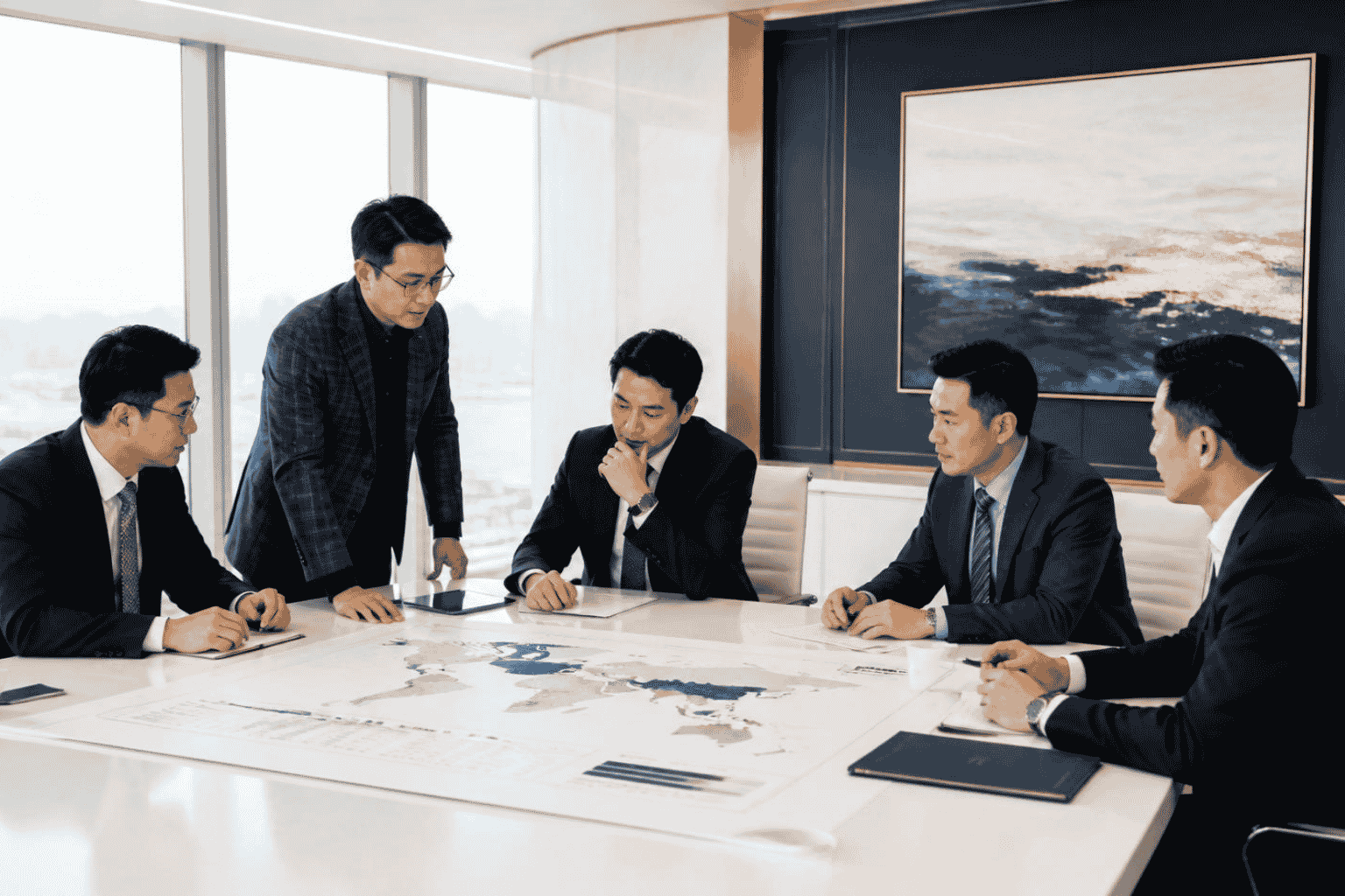 Cross-functional leadership team coordinating global business execution