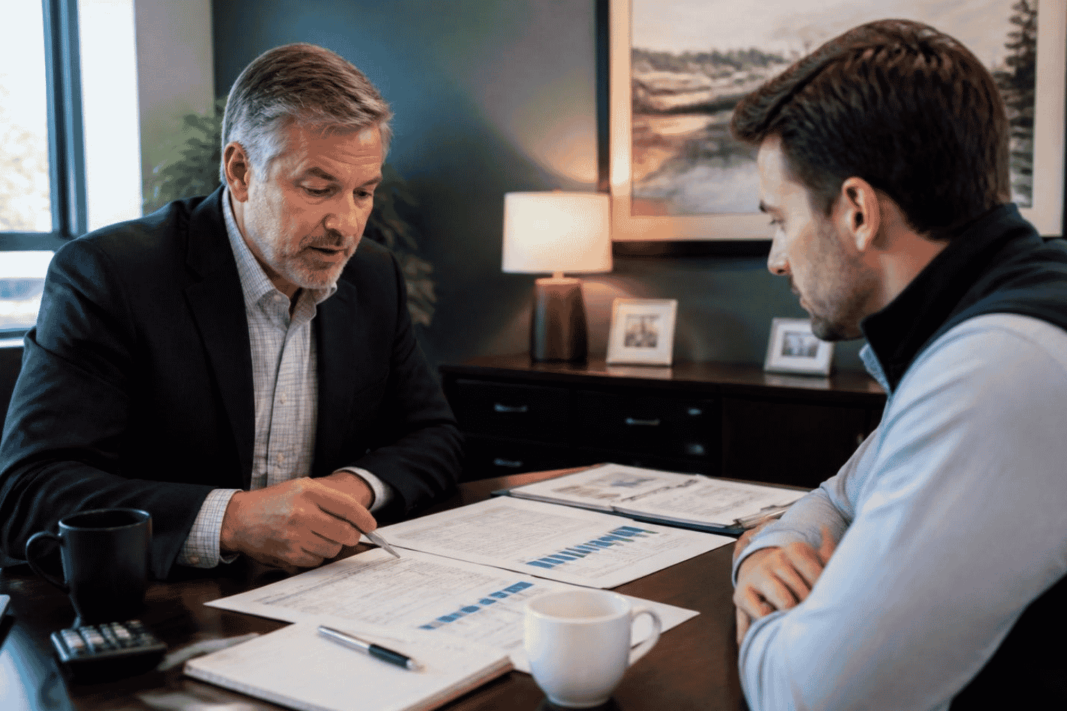 Business owner reviewing debt refinance readiness with a funding advisor