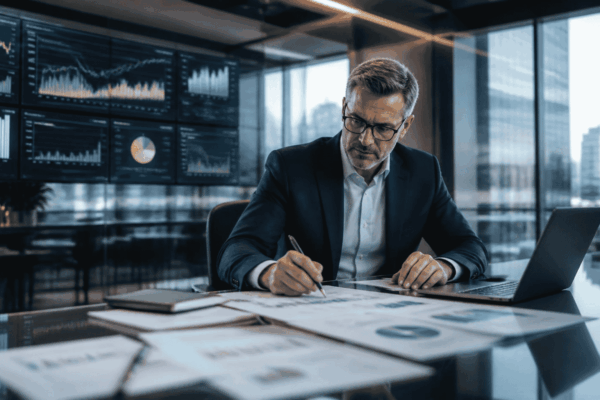 Finance leaders reviewing long-term capital strategy