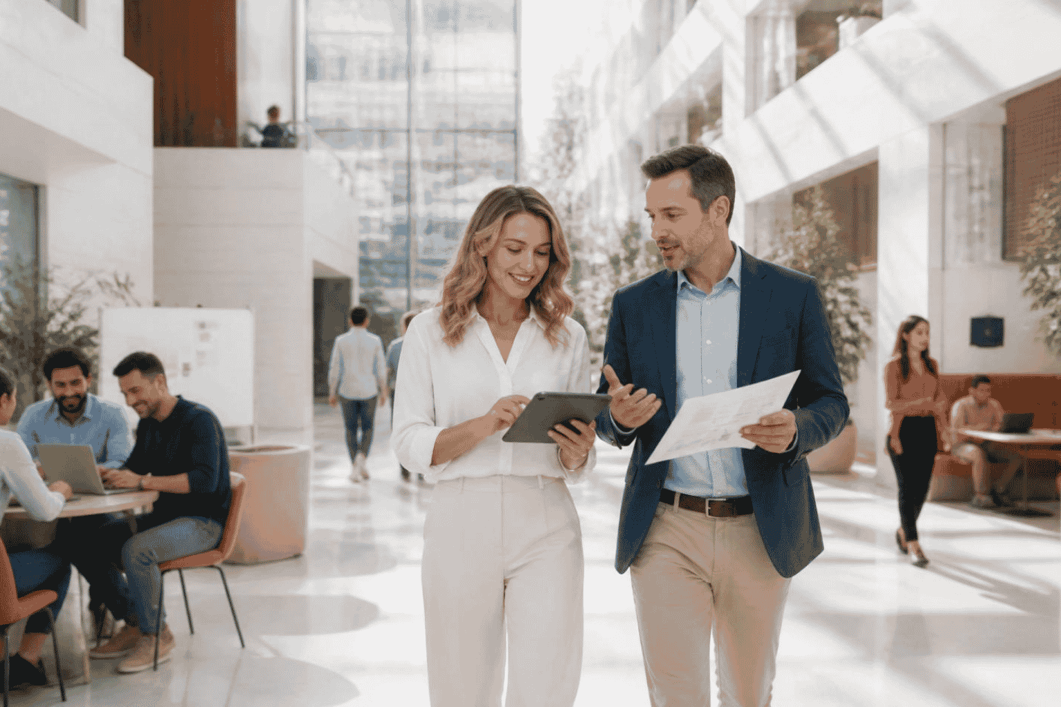 Founder discussing capital strategy with a venture advisor on an innovation campus