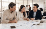 Business owner reviewing funding needs assessment documents with a finance advisor