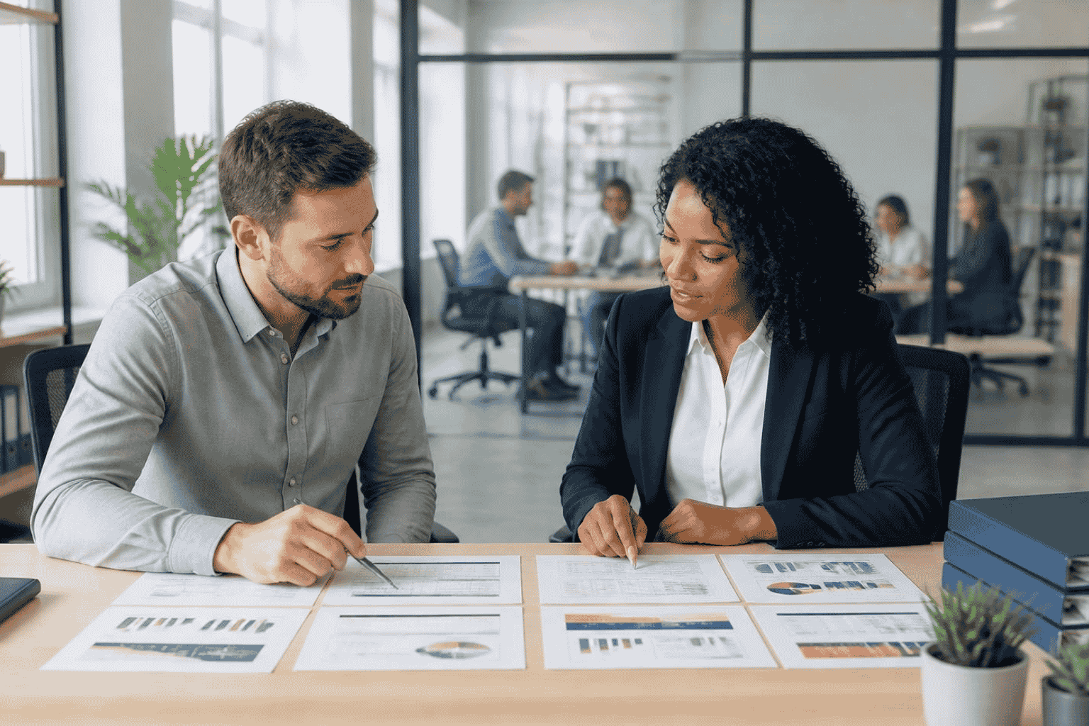 Business owner comparing funding options with a funding specialist