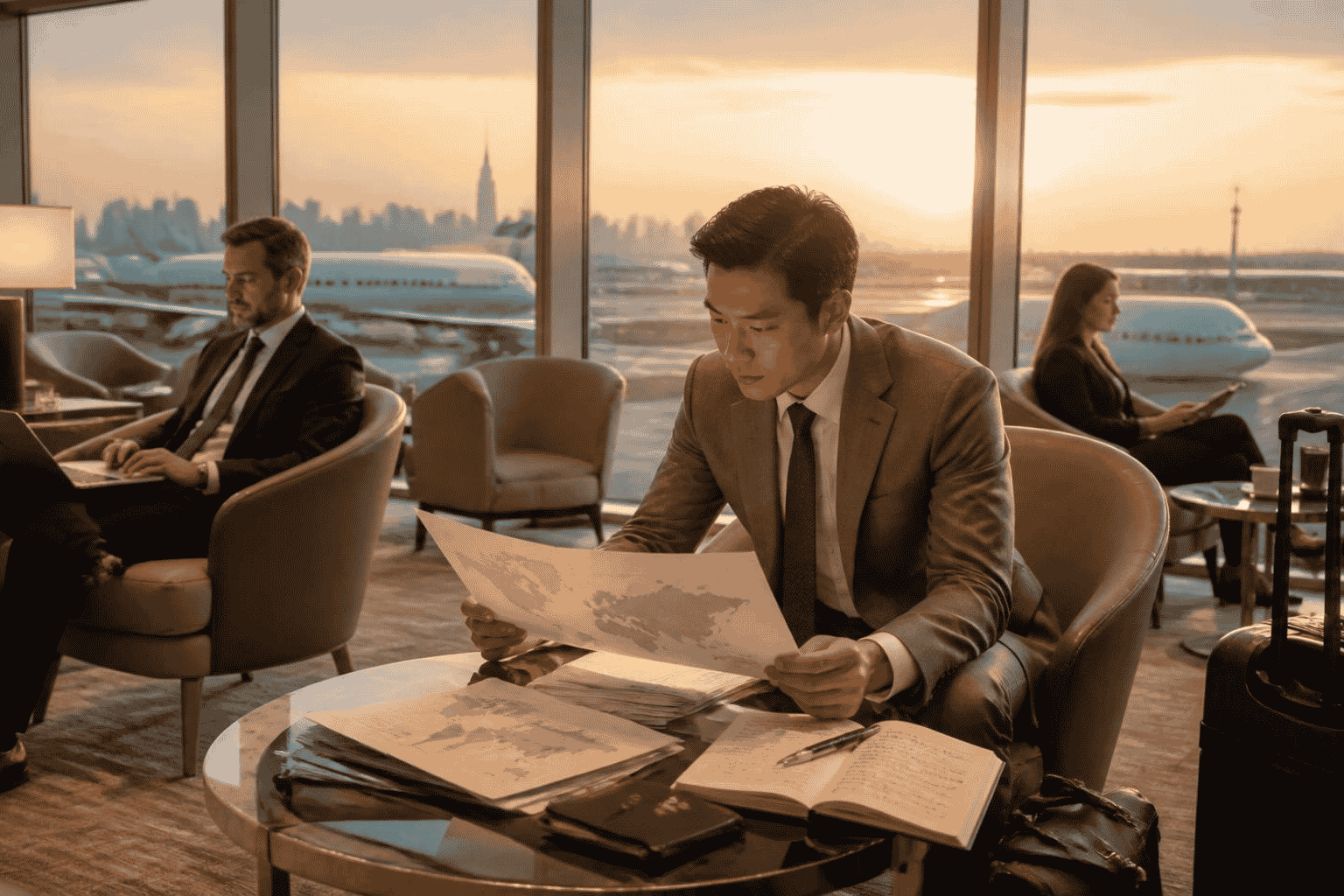 Growth company leaders preparing documents for a global capital search