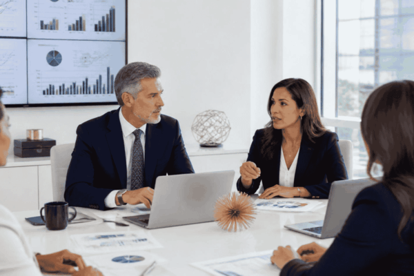 Finance leaders reviewing interest rate sensitivity scenarios for business capital planning
