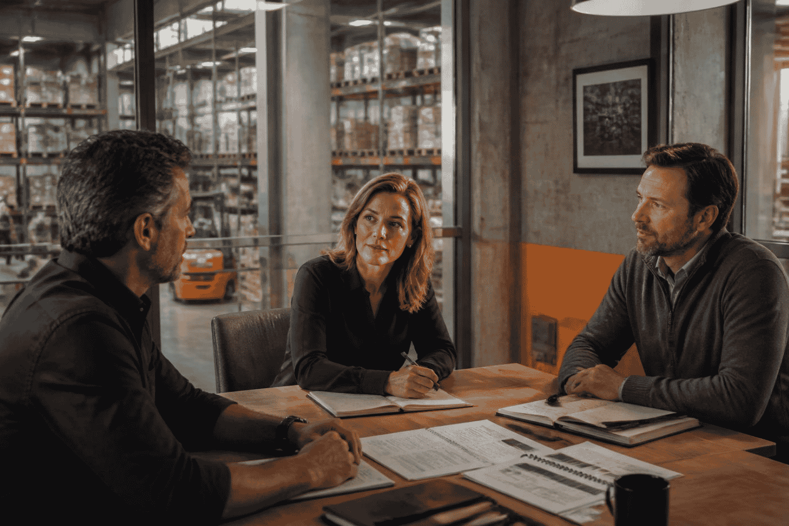 Business owner discussing exit transition and incentive planning with key managers