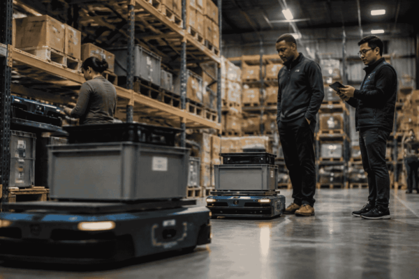 Warehouse team using robotics-as-a-service for inventory movement