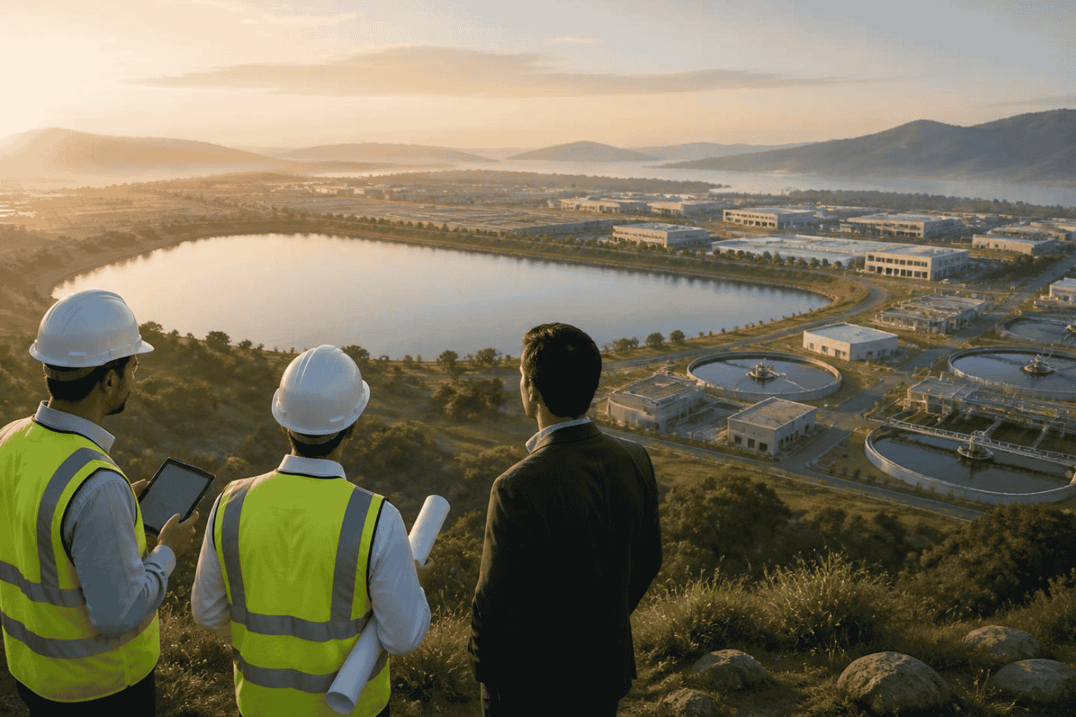 Engineers evaluating water infrastructure for a proposed industrial development