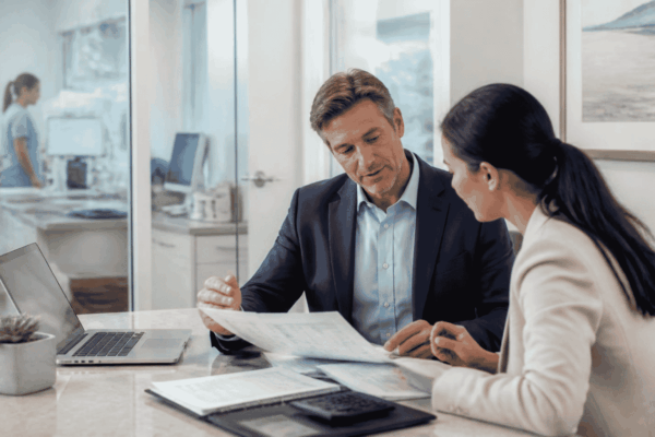 Business owner reviewing bank requirements for a $100K to $250K business line of credit
