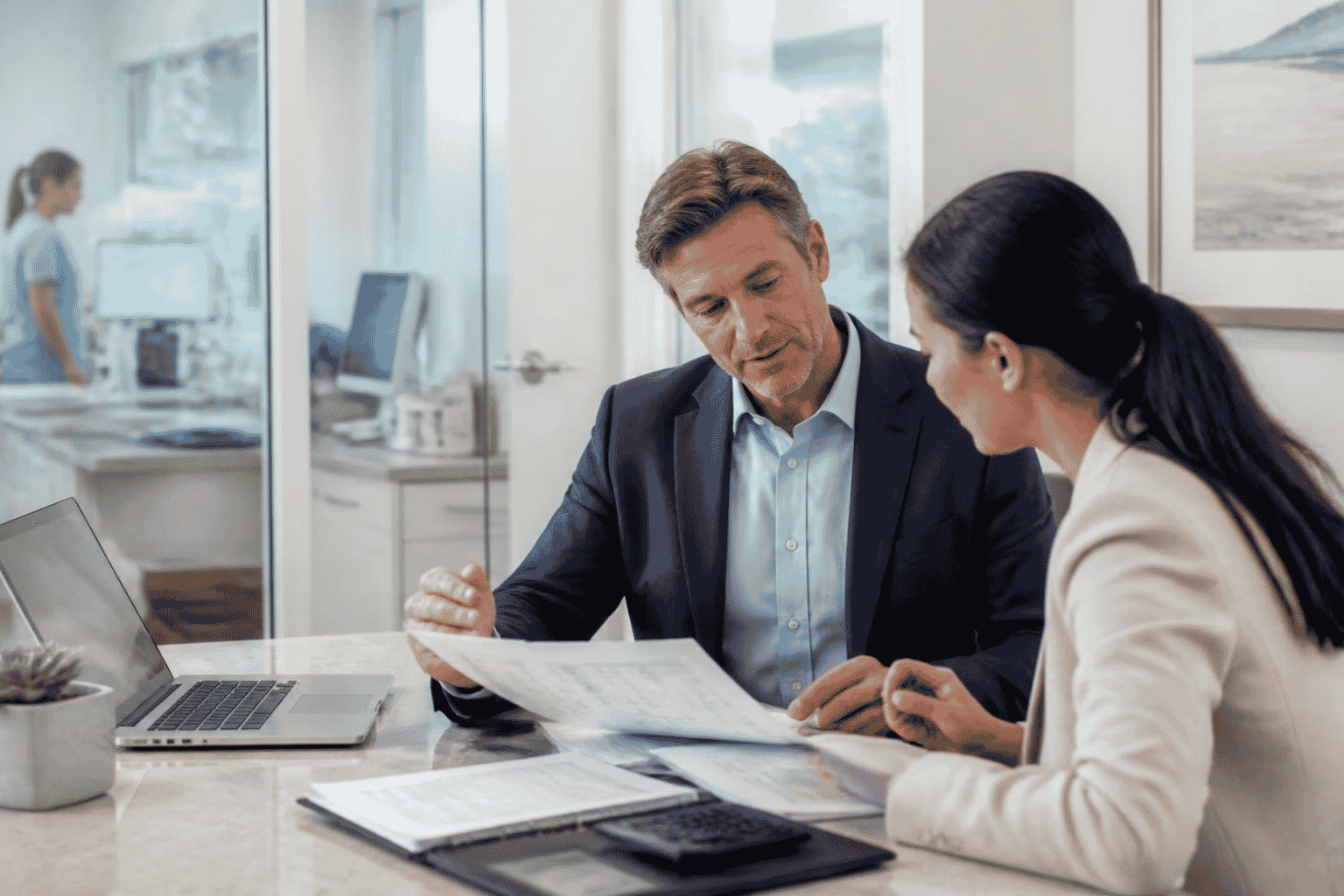 Business owner reviewing bank requirements for a $100K to $250K business line of credit