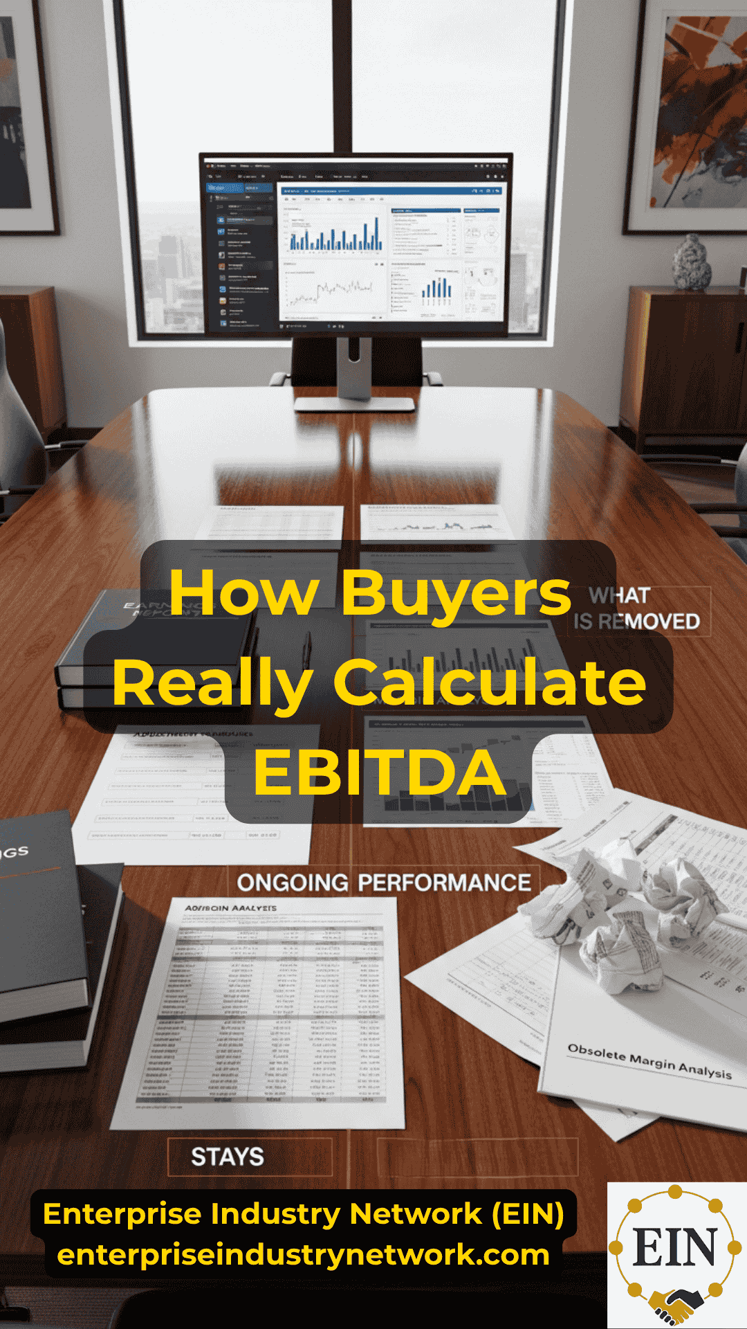 Business buyer reviewing EBITDA, adjusted earnings, and financial records while valuing a business with EIN Business Brokers