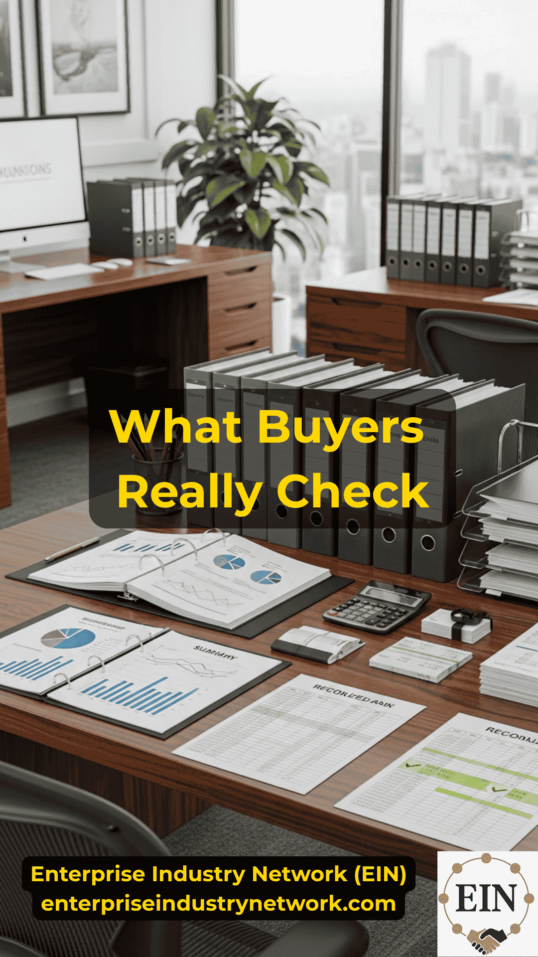 Business buyer reviewing due diligence documents, financial records, contracts, and company information before closing a business sale