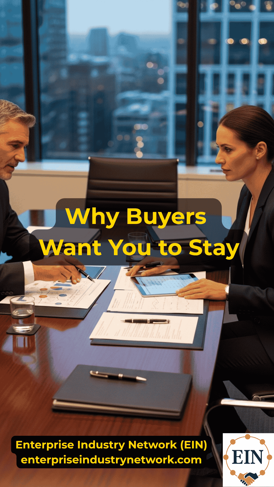 Business seller transitioning operations, customers, and management to a new owner after a business sale with EIN Business Brokers