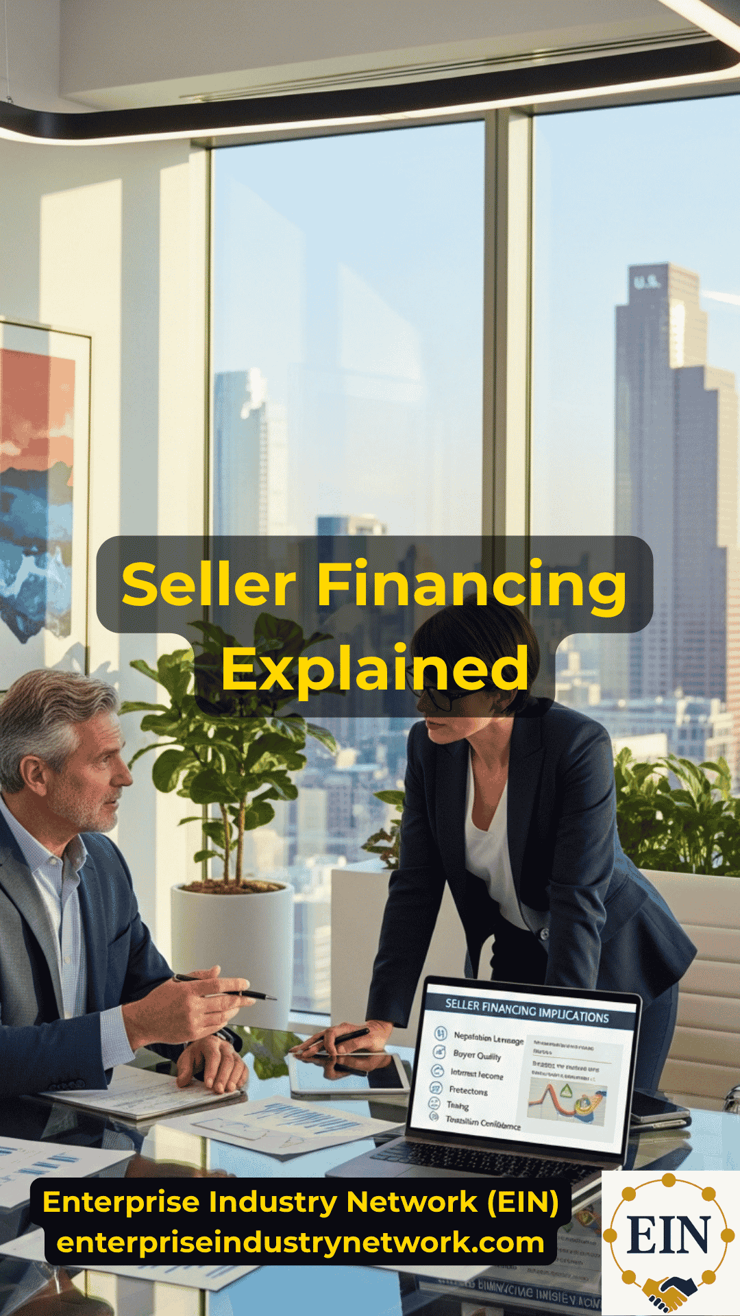 Business seller reviewing seller financing terms, repayment schedule, and buyer qualifications with EIN Business Brokers
