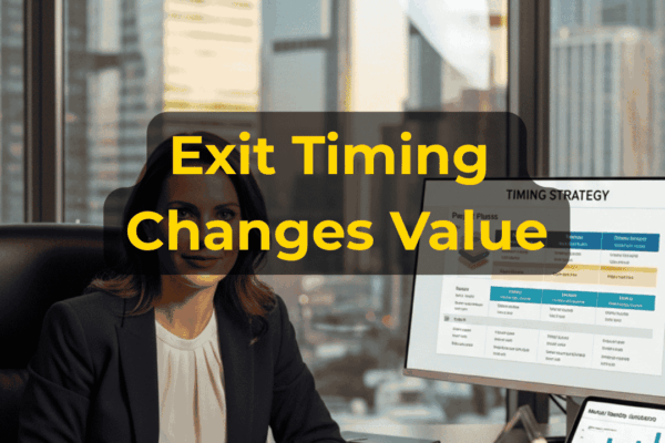 Business owner evaluating exit timing, business value, market conditions, and financial performance with EIN Business Brokers