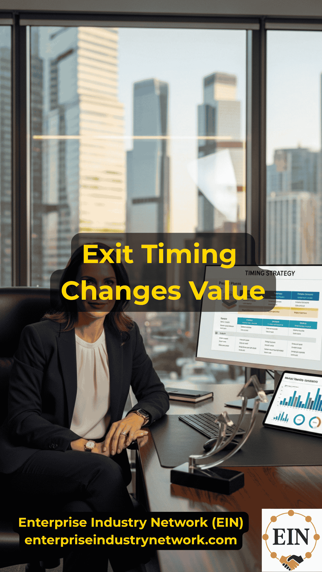 Business owner evaluating exit timing, business value, market conditions, and financial performance with EIN Business Brokers