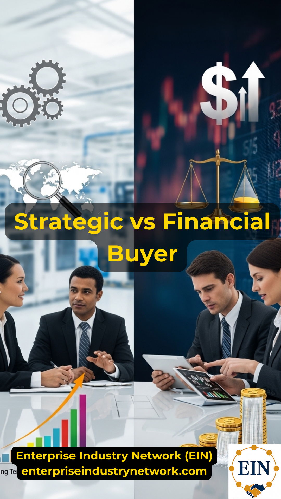 Business seller comparing a strategic buyer and financial buyer based on valuation, financing, and acquisition goals with EIN Business Brokers