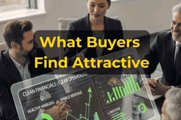 Business owner reviewing buyer-attraction factors including earnings, recurring revenue, management strength, and customer diversification with EIN Business Brokers