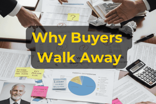 Business buyer walking away after reviewing financial, customer, legal, and due diligence risks in a business sale with EIN Business Brokers