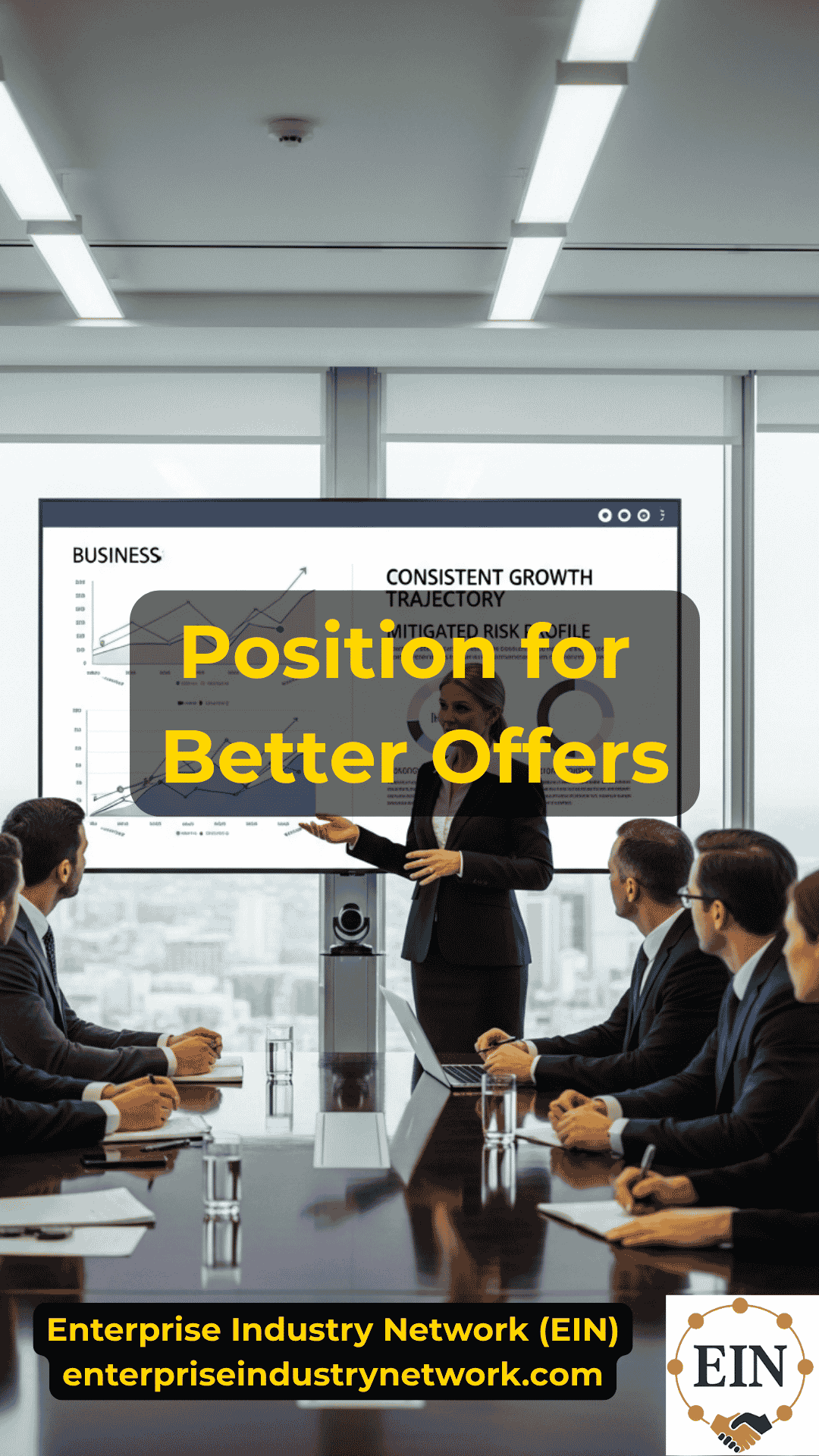 Business owner positioning a company for stronger buyer offers through valuation, financial preparation, management strength, and growth planning with EIN Business Brokers
