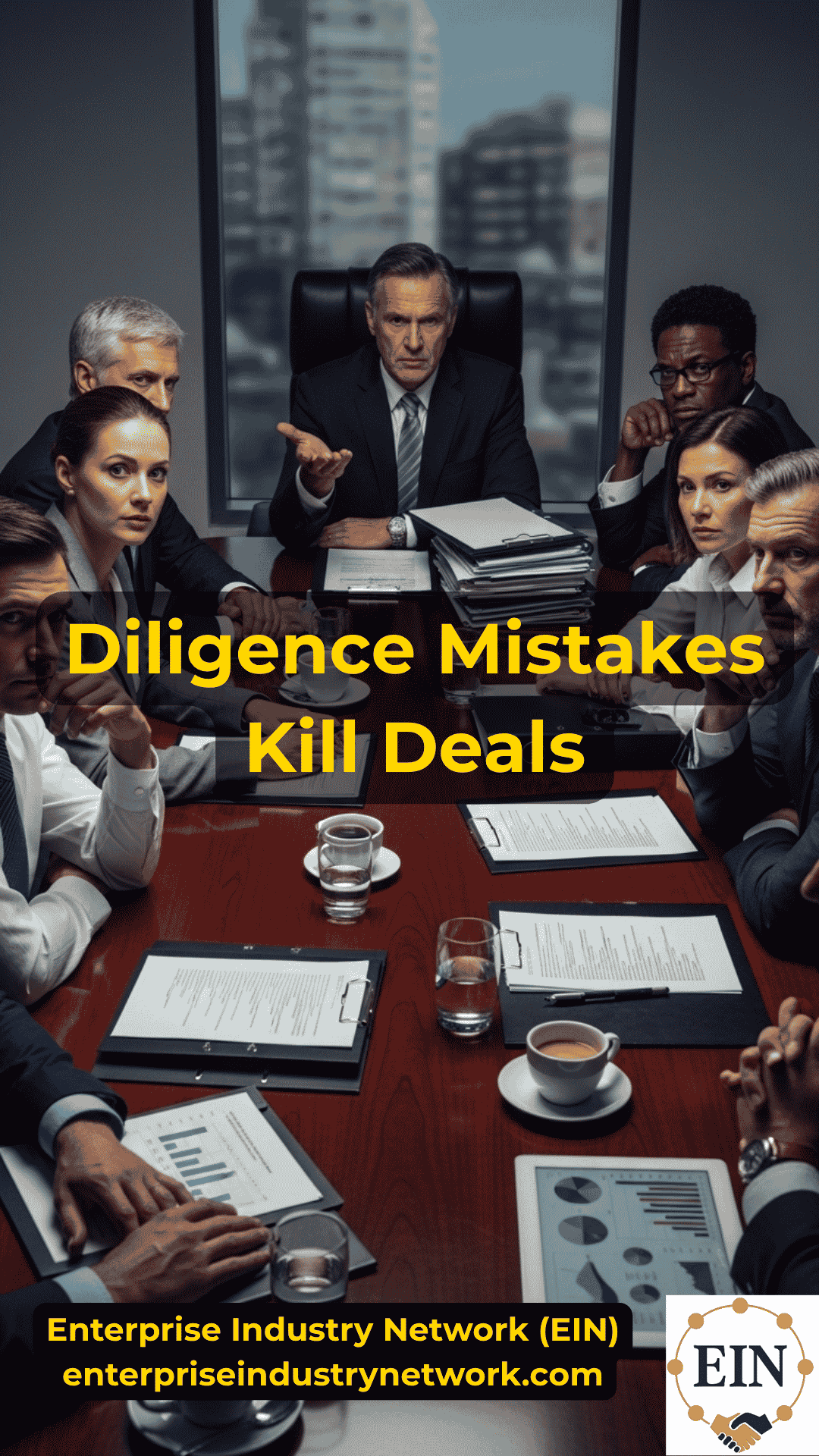 Business owner reviewing due diligence risks including financial records, EBITDA add-backs, contracts, liabilities, and customer concentration with EIN Business Brokers