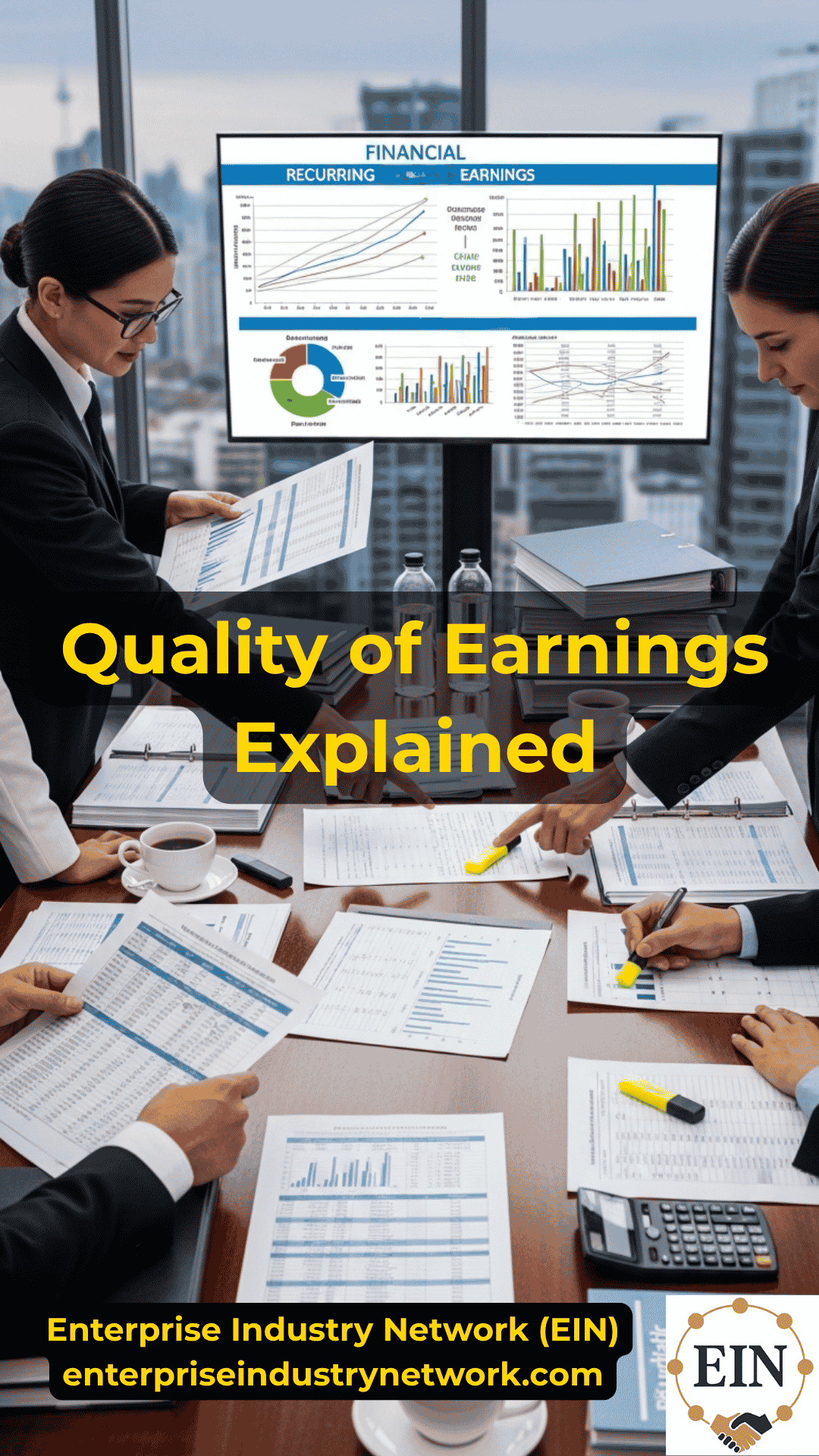 Business owner reviewing Quality of Earnings, normalized EBITDA, revenue, customer concentration, margins, cash flow, and working capital with EIN Business Brokers