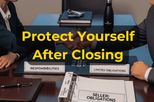 Business seller reviewing post-closing risks including indemnification, escrow, seller financing, earnouts, working capital, and personal guarantees with EIN Business Brokers