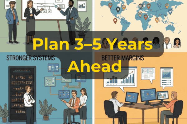 Business owner creating a three-to-five-year exit plan focused on valuation, EBITDA growth, customer diversification, management strength, and seller readiness with EIN Business Brokers