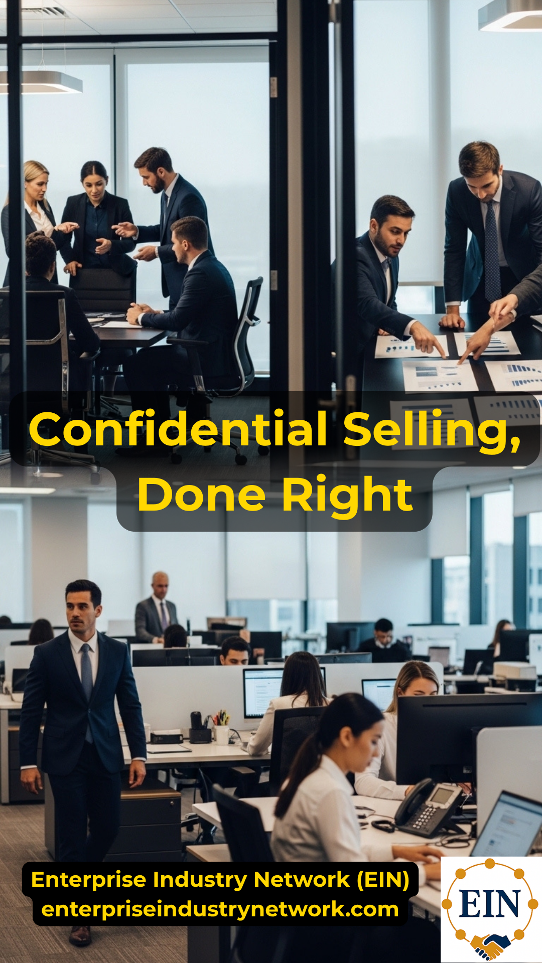 Business owner discussing a confidential business sale with EIN Business Brokers while protecting financial, customer, employee, and company information