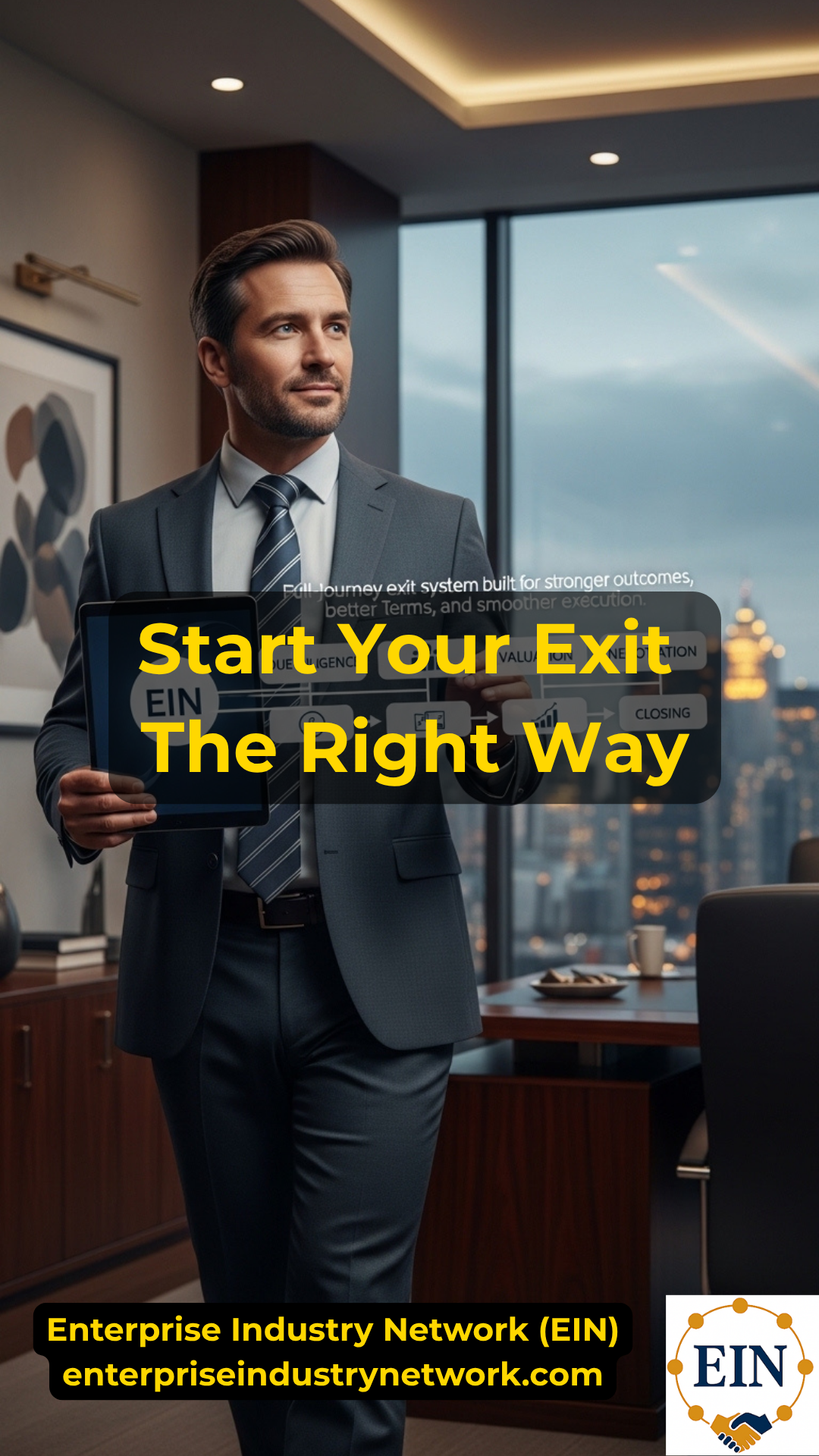 Business owner beginning a business exit by reviewing valuation, financial records, seller readiness, buyer strategy, and sale planning with EIN Business Brokers