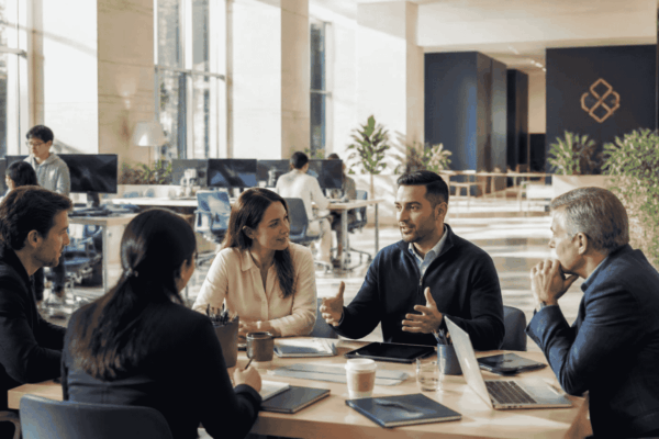 AI startup founder discussing business model and growth strategy with venture capital investors