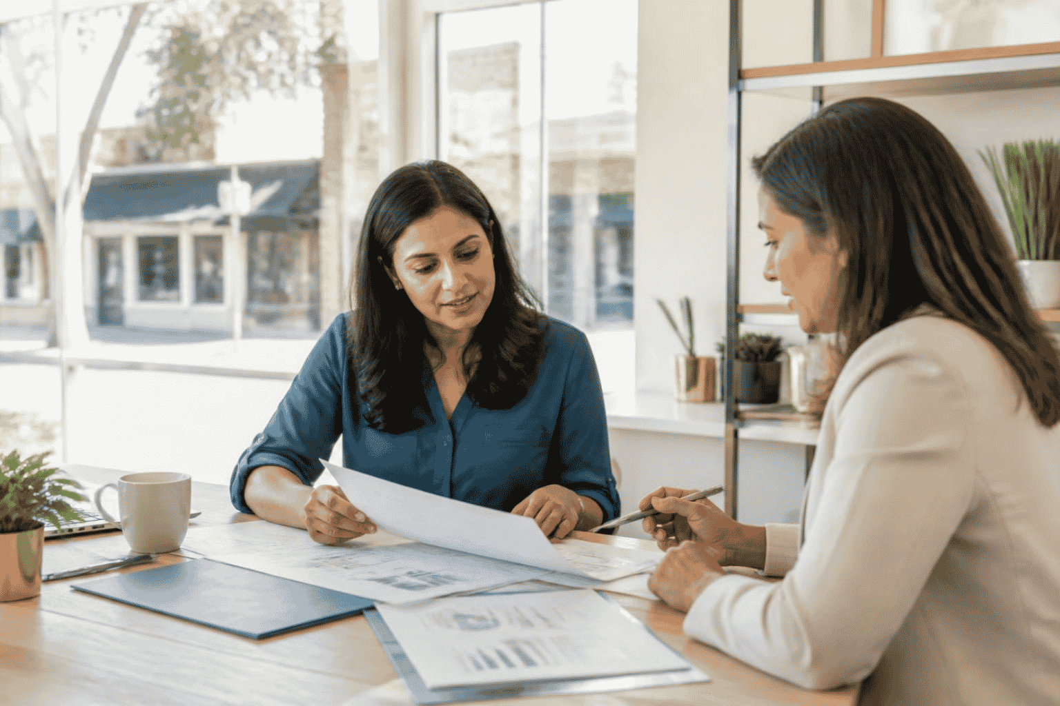 Small business owner reviewing alternative loan readiness documents with a funding advisor