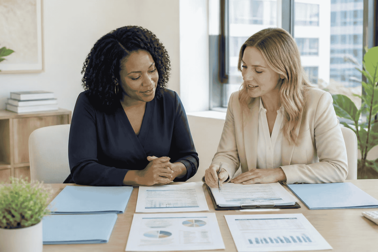 Business owner reviewing credit profile and lender readiness with a funding specialist