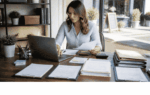 Business owner organizing lender ready information before applying for business funding