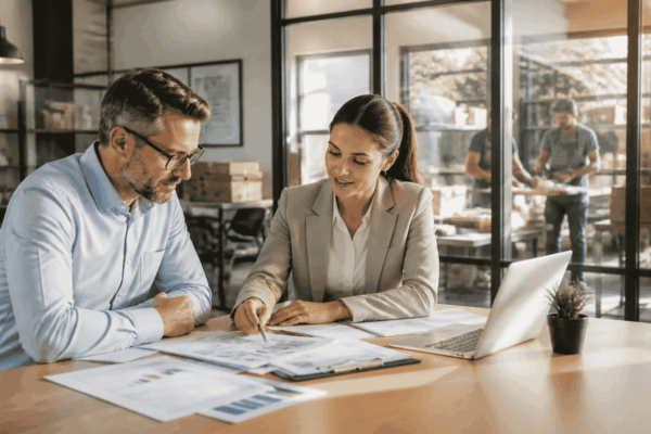 Business owner reviewing reasons for funding denial despite strong annual revenue