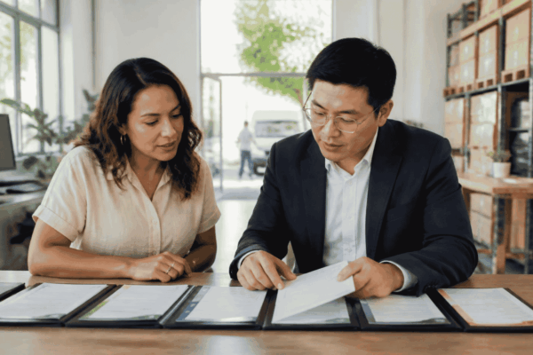 Business owner comparing different business funding options with a financial specialist
