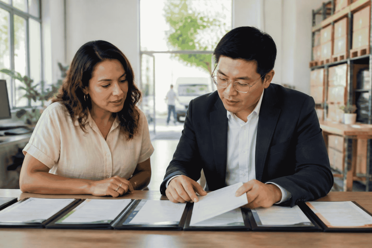 Business owner comparing different business funding options with a financial specialist