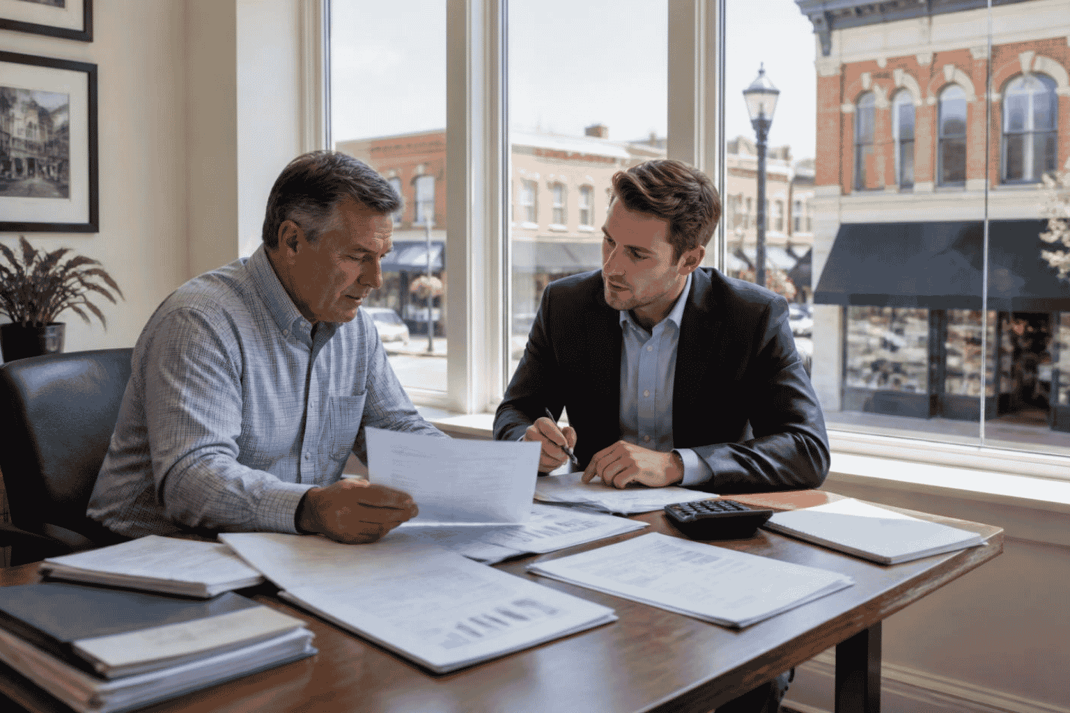 Established business owner reviewing line of credit qualification requirements and bank statements