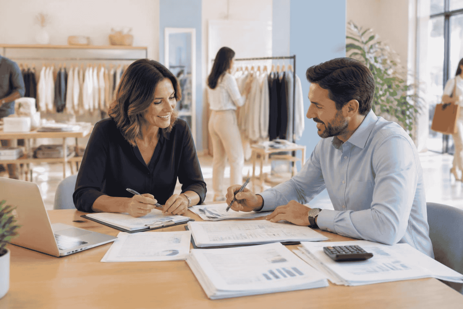 Business owner and funding advisor comparing a business line of credit with a working capital loan