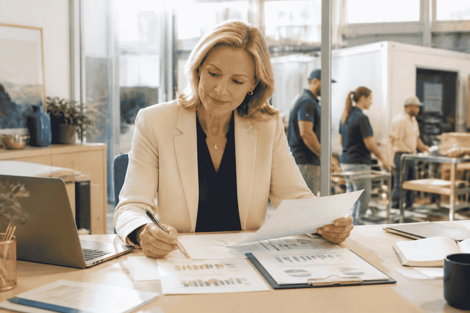 Business buyer seller and attorney reviewing representations and warranties in a purchase agreement