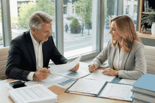 Established business owner reviewing line of credit readiness documents with a funding advisor