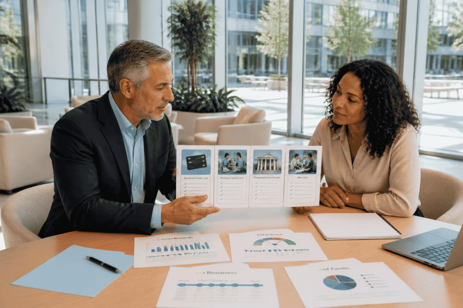 Business owner comparing funding options based on credit, revenue, and business stage