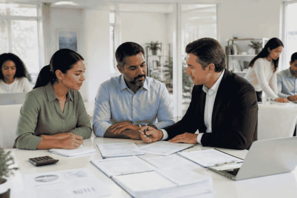 Business owner organizing funding readiness documents with a funding advisor
