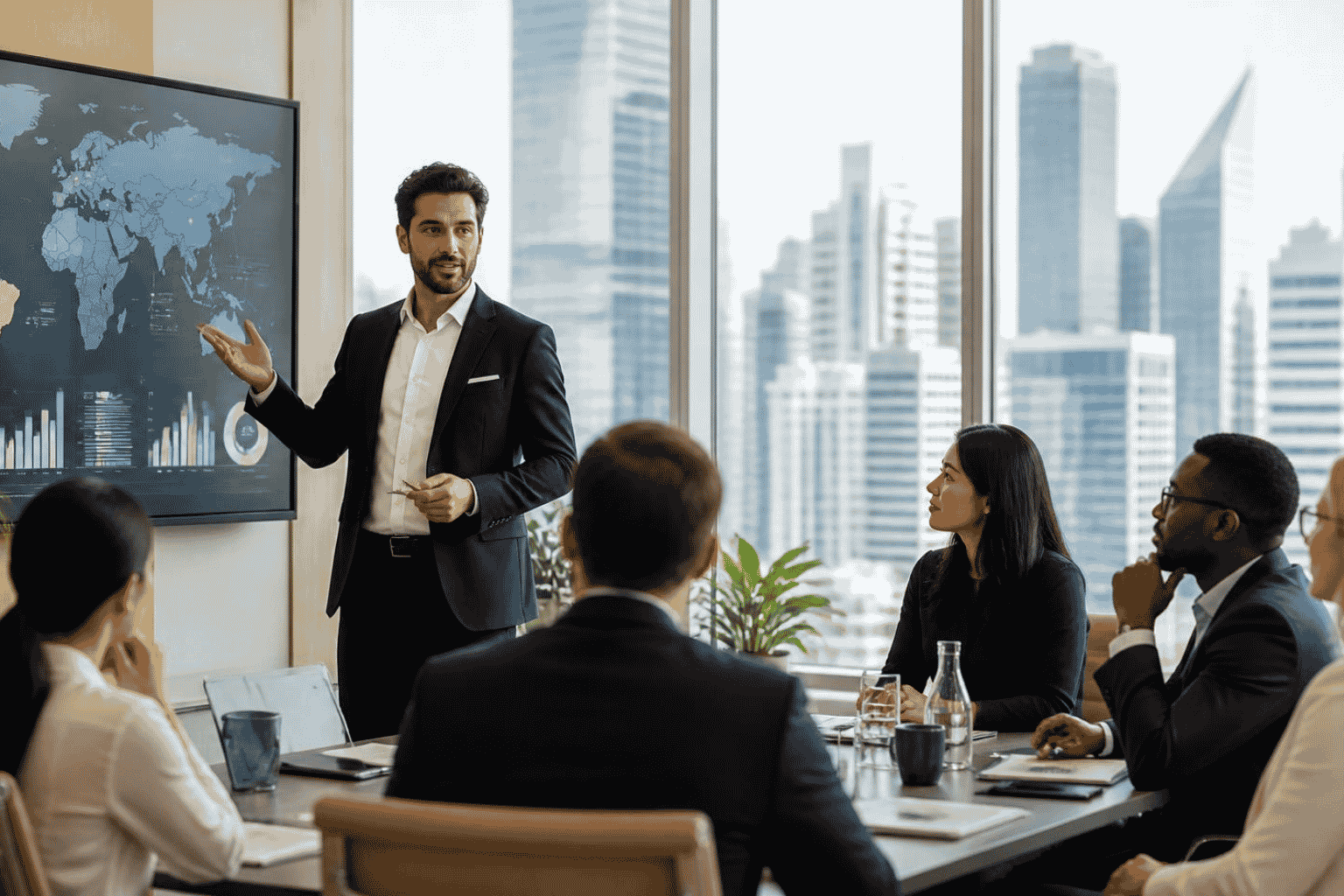 Growth company founder presenting an internationally scalable business to potential investors