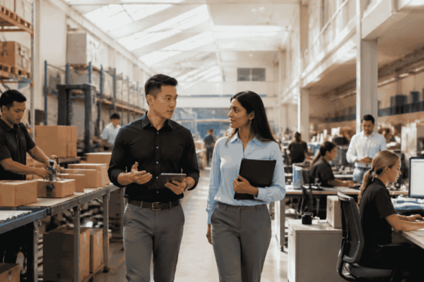 Business consultant and owner reviewing operational problems causing cash flow pressure despite revenue growth