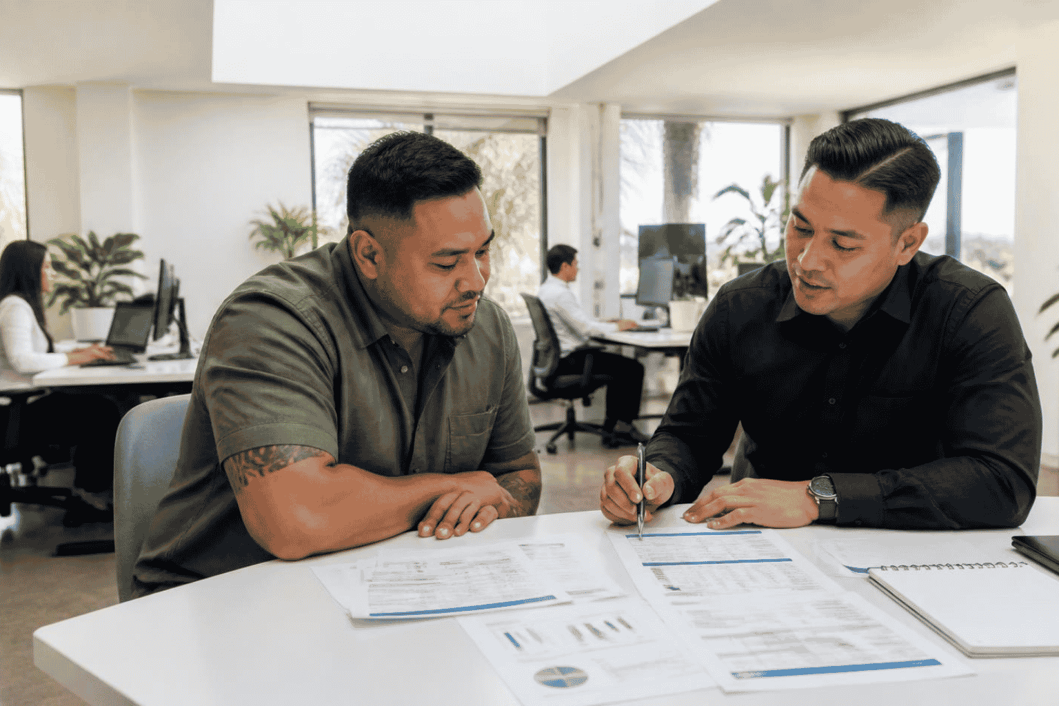 Business owner reviewing software financing readiness documents with a funding advisor