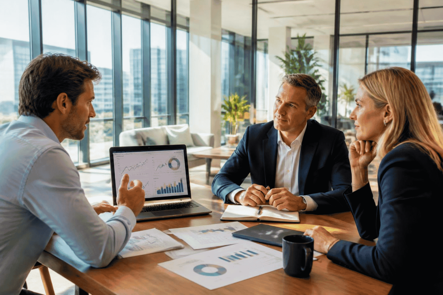 Founder reviewing company growth and investor readiness with venture capital professionals