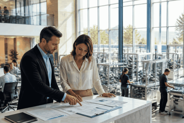Business owner reviewing financing for AI automation equipment software and implementation