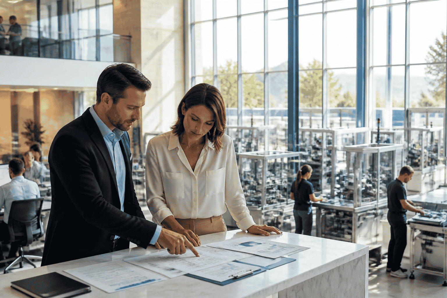 Business owner reviewing financing for AI automation equipment software and implementation