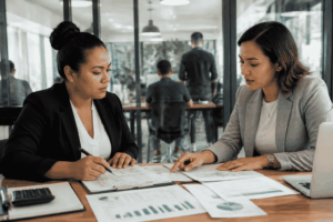 Business buyer reviewing bridge loan financing for a time-sensitive business acquisition